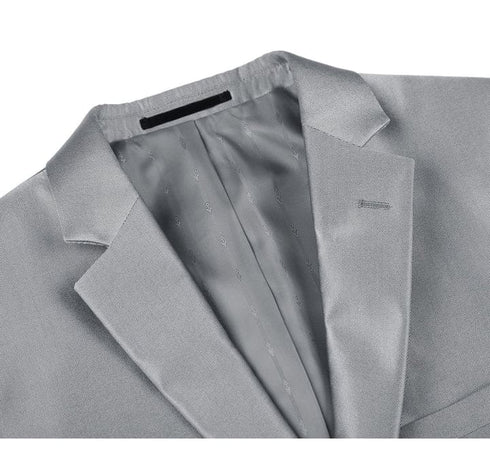 Mens Basic Two Button Slim Fit Shiny Silver Grey Sharkskin Suit