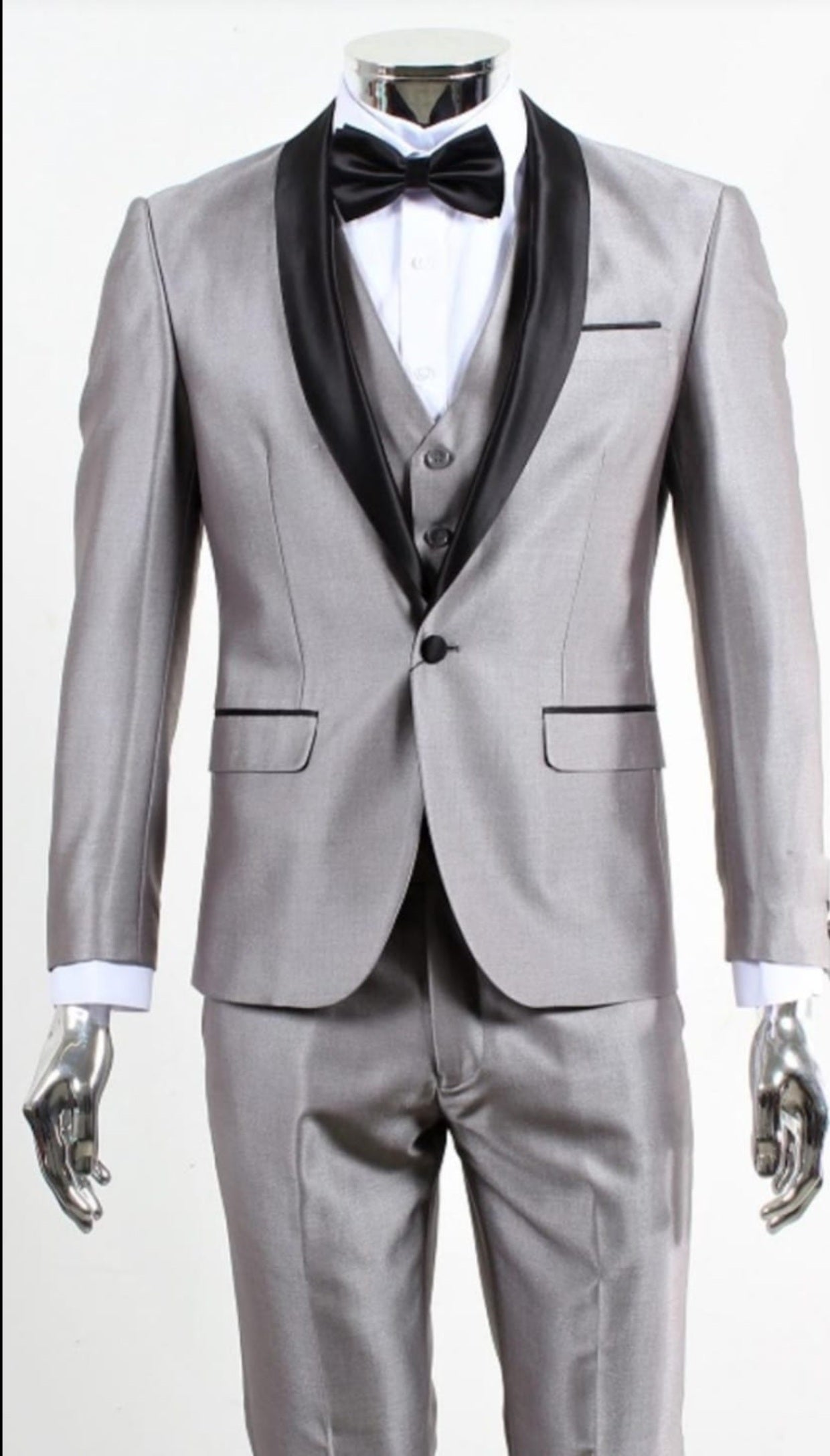 Silver Shiny Tuxedo 3 Piece Suit