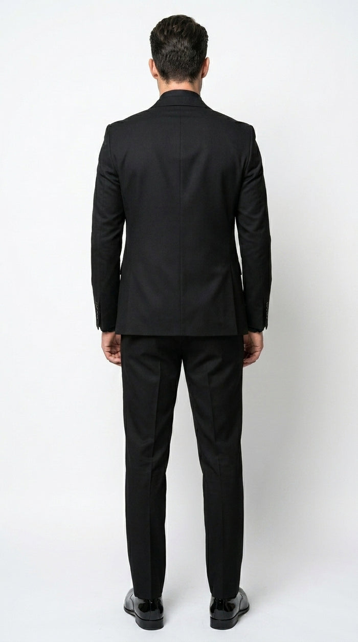 Men’s Black 3 Piece Suit with Double Breasted Vest, Formal Wedding Prom Business Dress Suit Set