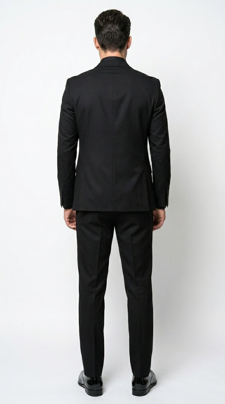 Men’s Black 3 Piece Suit with Double Breasted Vest, Formal Wedding Prom Business Dress Suit Set
