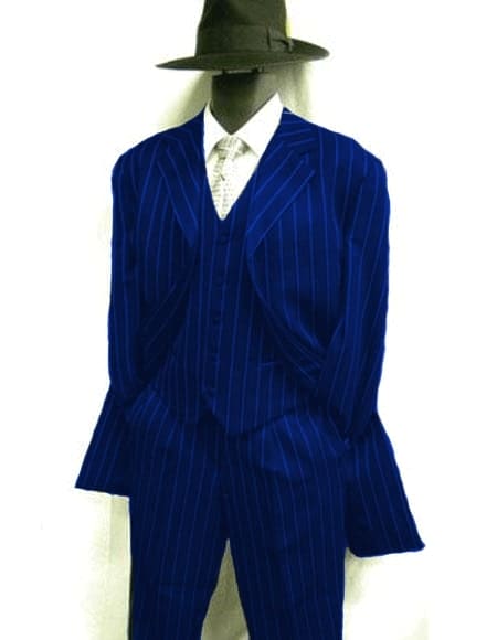 Mens Pimp Coat + Pimp Jacket Vest and Pants - Gangster Stripe Fabric Suit