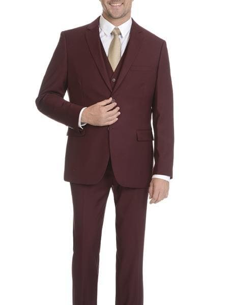 Men's Burgundy Two Button 65% Tetron 35% Viscose Slim Fit Burgundy Suit - AlbertoNardoniStore