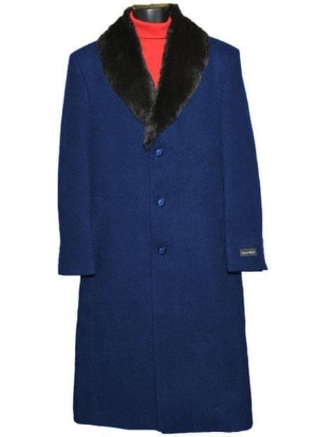 Mens Overcoat -Mens Long Wool Topcoats- Topcoat For Men-Men's Dress Coat   Navy Blue