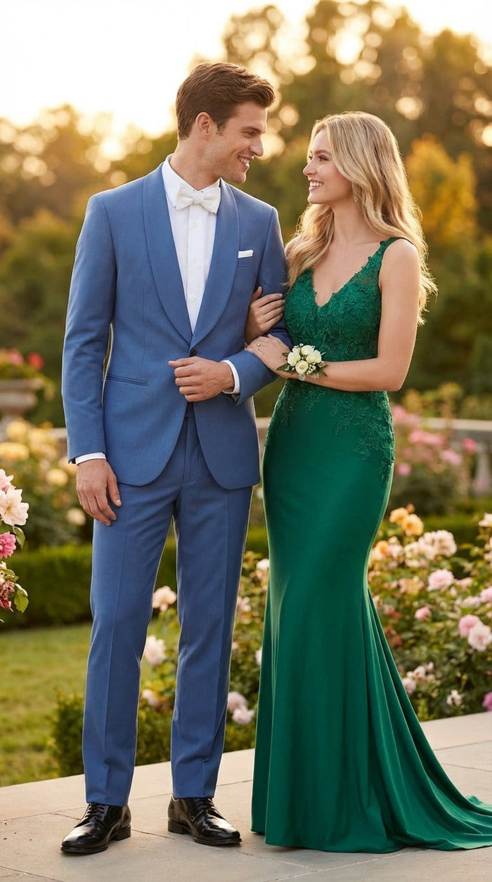 Men’s Sky Blue Suit with Shawl Lapel – Formal Wedding and Prom Dinner Jacket Set, Steel Blue Color