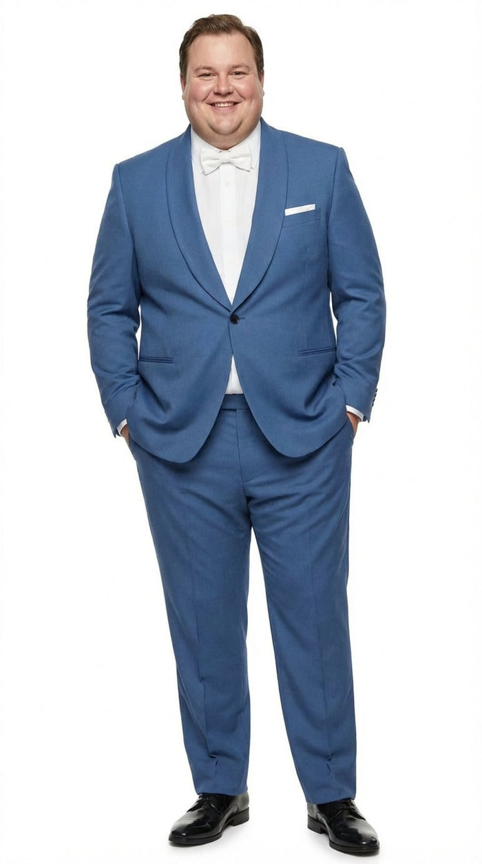 Men’s Sky Blue Suit with Shawl Lapel – Formal Wedding and Prom Dinner Jacket Set, Steel Blue Color