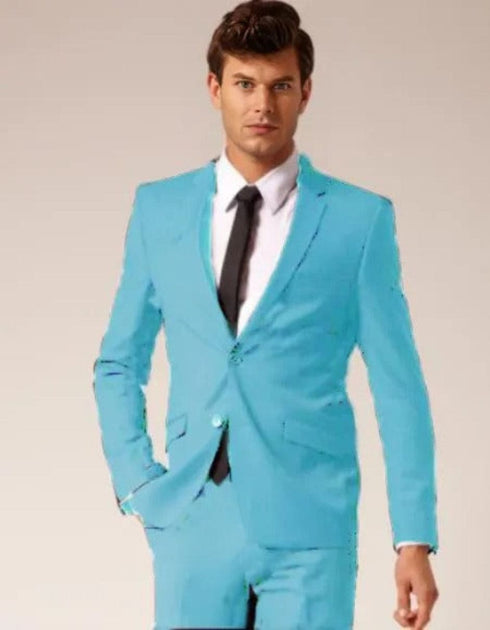 Men's Light Blue Sky Baby Blue 2 Button Style Suit