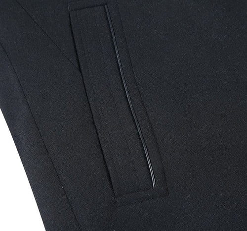 Mens Black Overcoat - Black Slim Fit Wool Blend Short Coat with Detachable Full Zipper