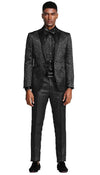 Mens One Button Slim Fit Paisley Bow Tie Included Wedding and Black Prom Tuxedo