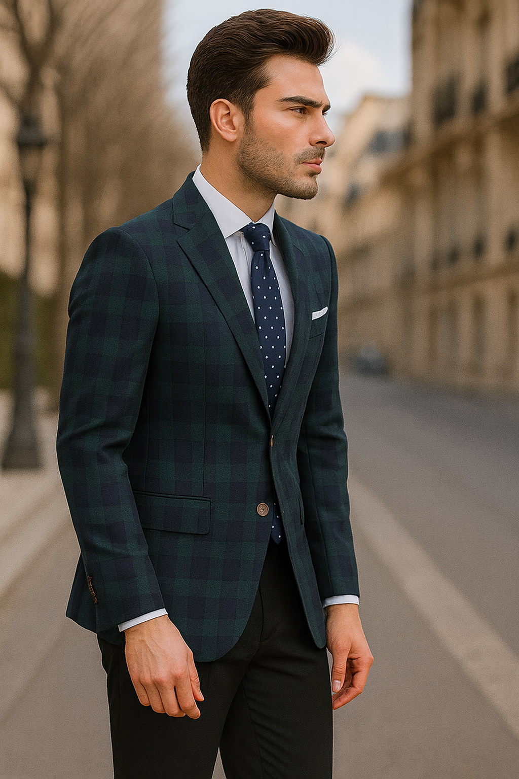 Mens Green Color Plaid Blazer