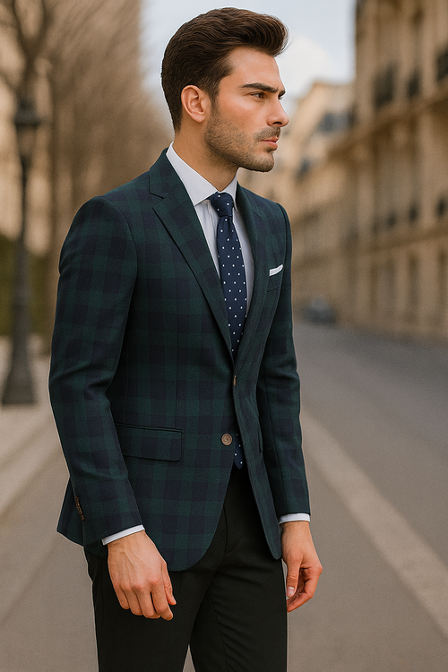 Mens Green Color Plaid Blazer