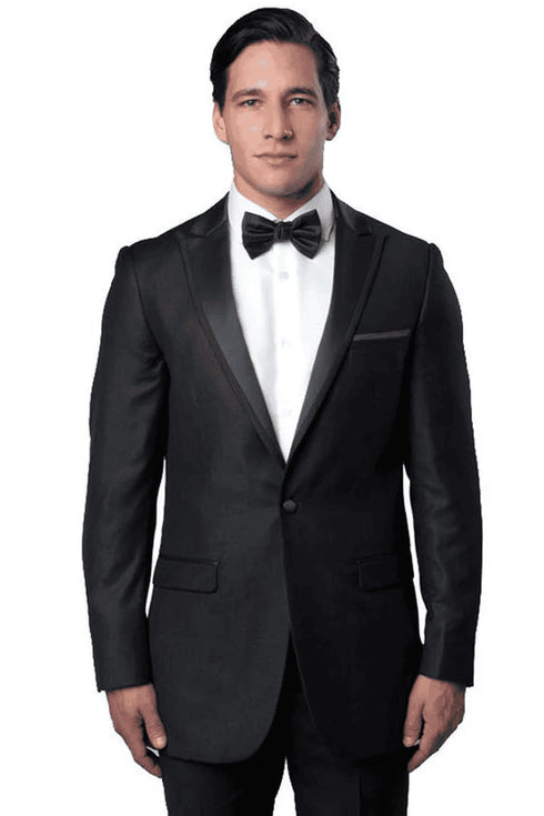 Men's Slim Fit One Button Satin Trim Peak Lapel Prom & Wedding Tuxedo In Charcoal Grey