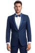 Men's Slim Fit One Button Satin Trim Peak Lapel Prom & Wedding Tuxedo In Cobalt Blue