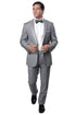 Men's Slim Fit One Button Satin Trim Peak Lapel Prom & Wedding Flat Front Pants Tuxedo In Light Grey