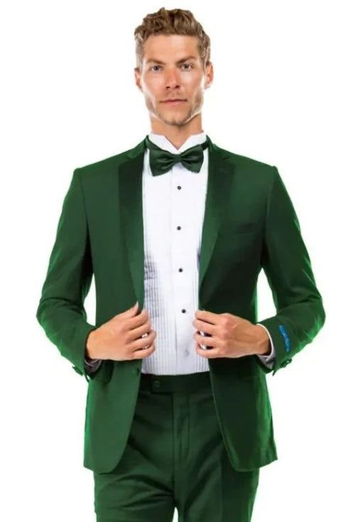 Dark Green Tuxedo - Men's Two Button Slim Fit Wedding & Prom Hunter Green Tuxedo