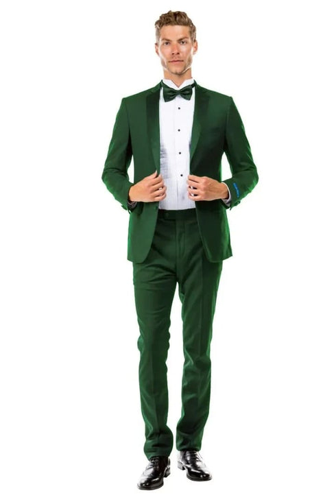 Dark Green Tuxedo - Men's Two Button Slim Fit Wedding & Prom Hunter Green Tuxedo