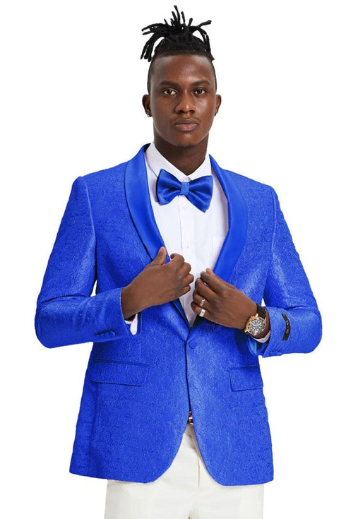 Men’s Slim Fit Wedding & Prom Tonal Paisley Tuxedo Jacket in Royal Blue