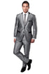 Men's Two Button Slim Fit Shiny Sharkskin Contrast Collar and Trim Silver Grey Suit