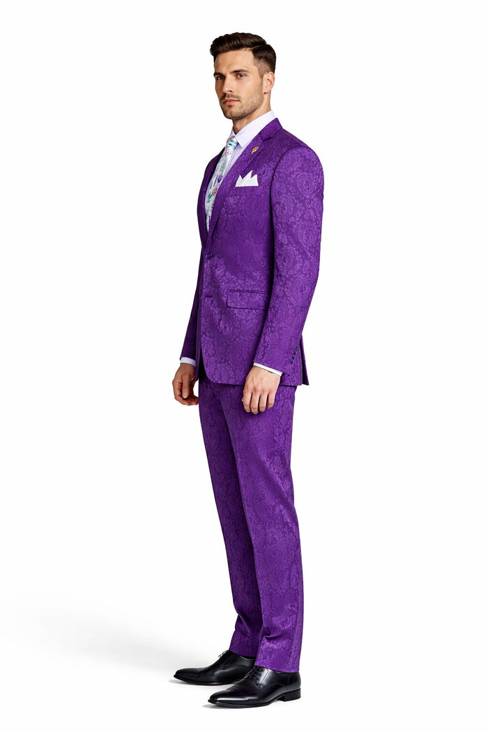 Mens Paisley Pattern Prom Suit – Grape Purple Slim Fit Formal Style