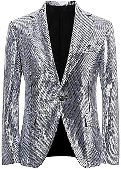 Glitter Tuxedo Dinner Jacket - Sequin Blazer - Sliver Flashy Stage Sport Coat By Alberto Nardoni