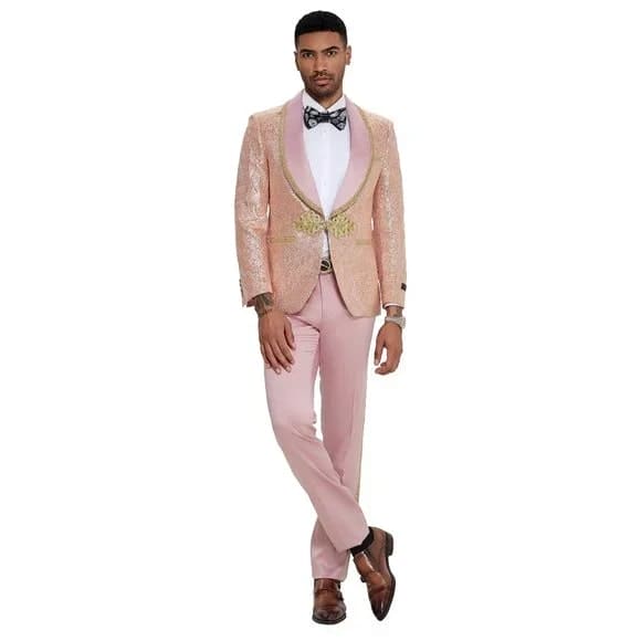 2026 Prom Special Blush Paisley 2pc Mens Suit by Tazzio