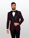 Statement Men's Burgundy with Black Lapel Vested 100% Wool Tuxedos