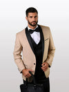 Statement Men's Champagne with Black Lapel Vested 100% Wool Tuxedos
