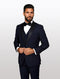Statement Men's Navy with Black Lapel Vested 100% Wool Tuxedos