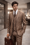 Statement Men's Plaid Tailored Fit Copper 3 Piece Designer Suit Modena