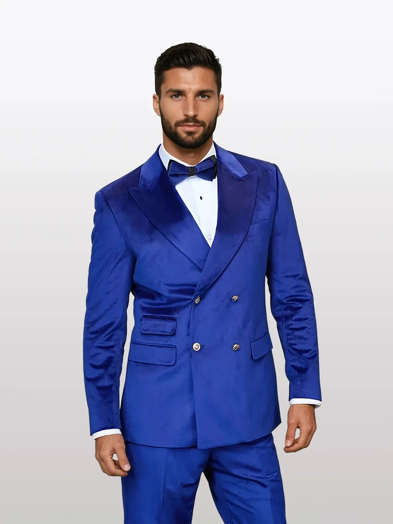 Statement Men's Royal Blue Double Breasted Velvet Suits