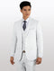 Men's white suit featuring a slim fit design with a single-breasted jacket, notch lapels, and two front pockets. The vest has a three-button closure and complementary pants. Made from 100% wool.