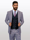 Statement Men's White and Burgundy Houndstooth 100% Wool Vested Suits