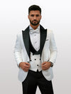 Statement Men's White with Black Peak Lapels Vested Tuxedos with Bow Tie