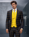 Statement Mens Modern Fit 3 Piece 100% Wool Windowpane Plaid Suit – Solid Color Double Breasted Vest