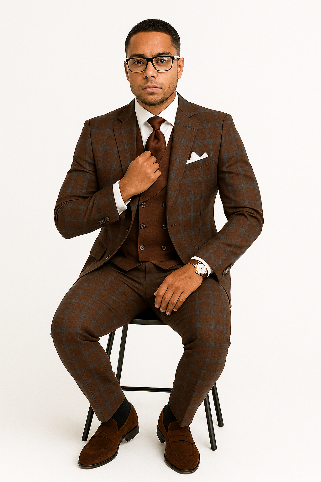 Statement ITALY Suit - Super 150's Wool Suit Statement Men's 3 Piece 100% Wool Fashion Suit - Classic Plaid Pattern