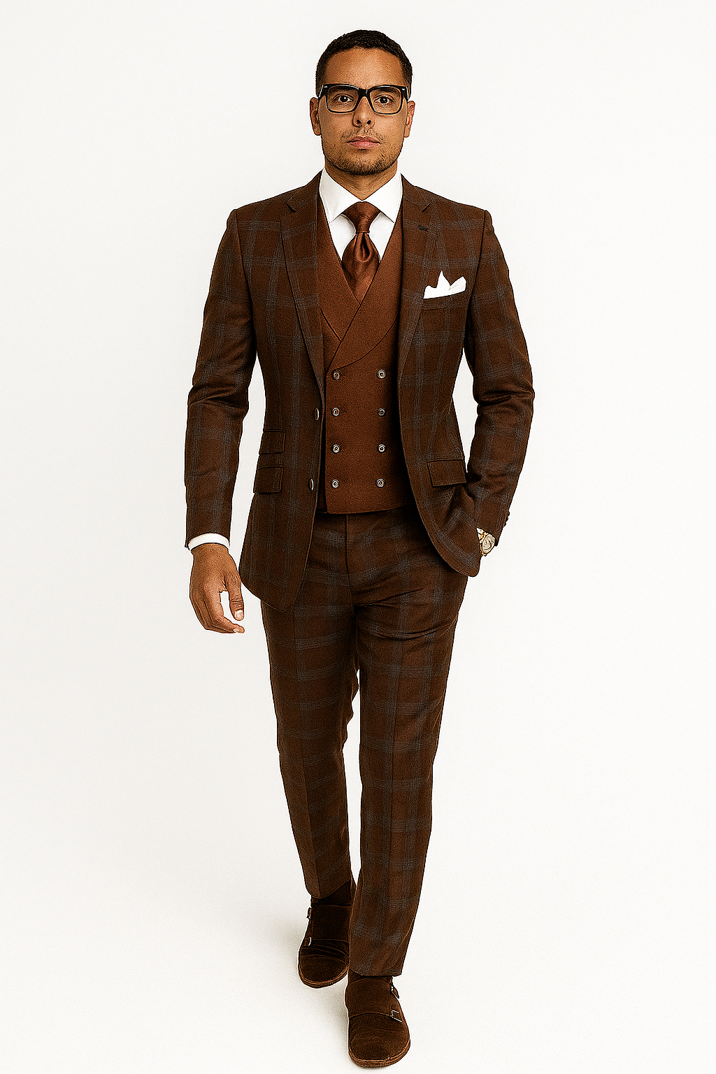 Statement ITALY Suit - Super 150's Wool Suit Statement Men's 3 Piece 100% Wool Fashion Suit - Classic Plaid Pattern