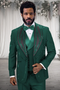 Mens Hunter Green Suit - Mens Designer Wool Shawl Lapel Vested Tuxedo with Rhinestones in Hunter Green