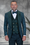 Mens Hunter Green Suit - Mens Tonal Paisley Wedding and Prom Tuxedos with Velvet Lapel and Vest in Hunter Green