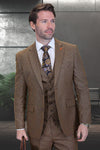 Men's Designer Vested Vintage Style Micro Plaid Wool Suit in Copper Brown