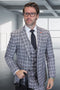 Men's modern fit wool suit with vest. Black & grey plaid. Fitted jacket & double-breasted vest. Wool blend fabric with checkered pattern. Designer suit.

