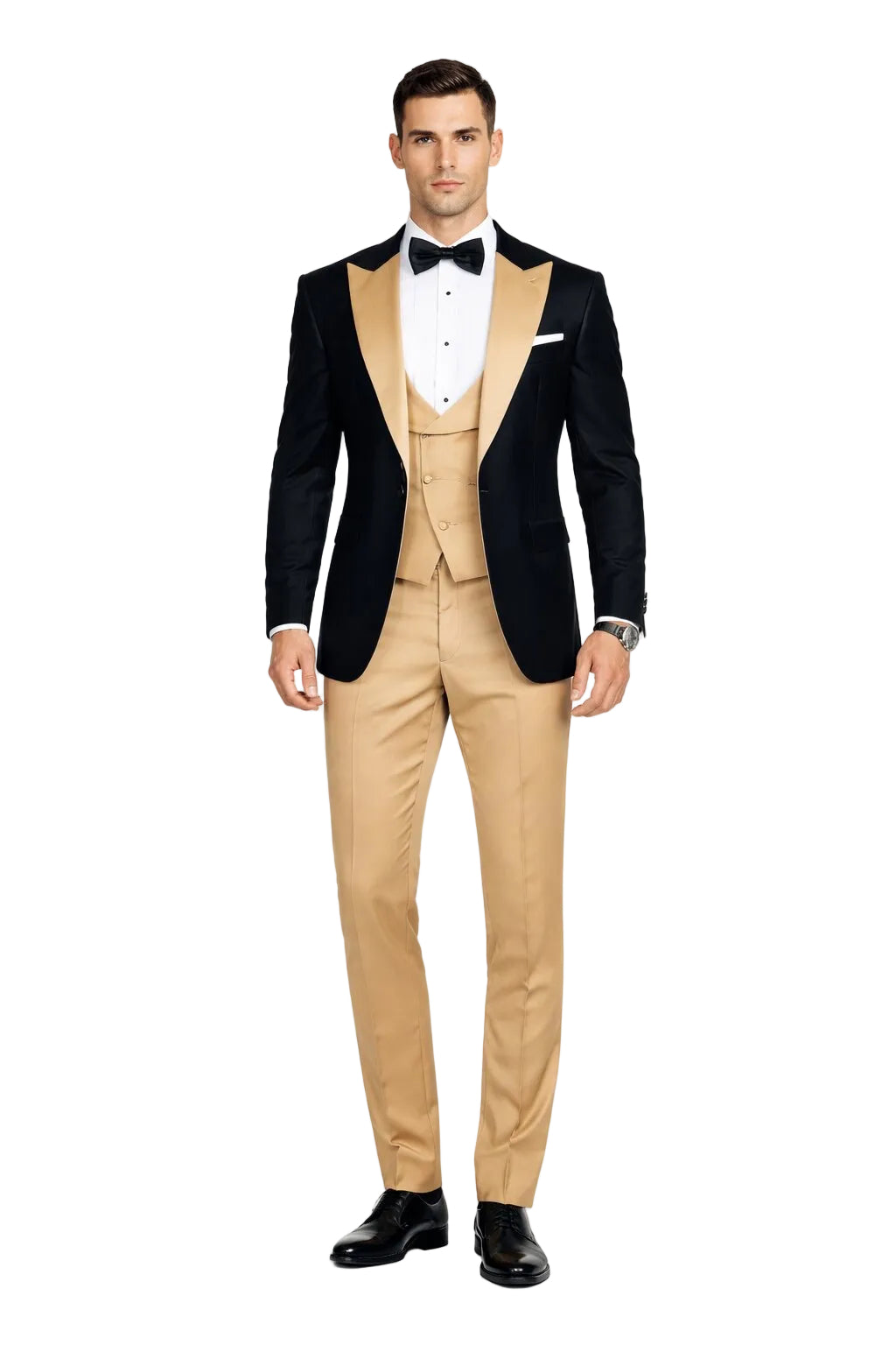 Statement Mens Champagne 3 Piece Modern Fit Designer Tuxedo