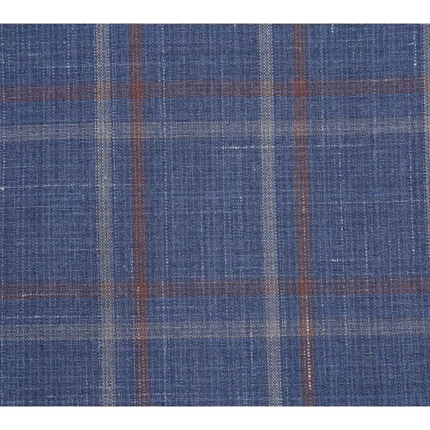 Designer Brand - Wool Stretch with Linen Single Breasted Steel Blue and Orange Plaid Suit