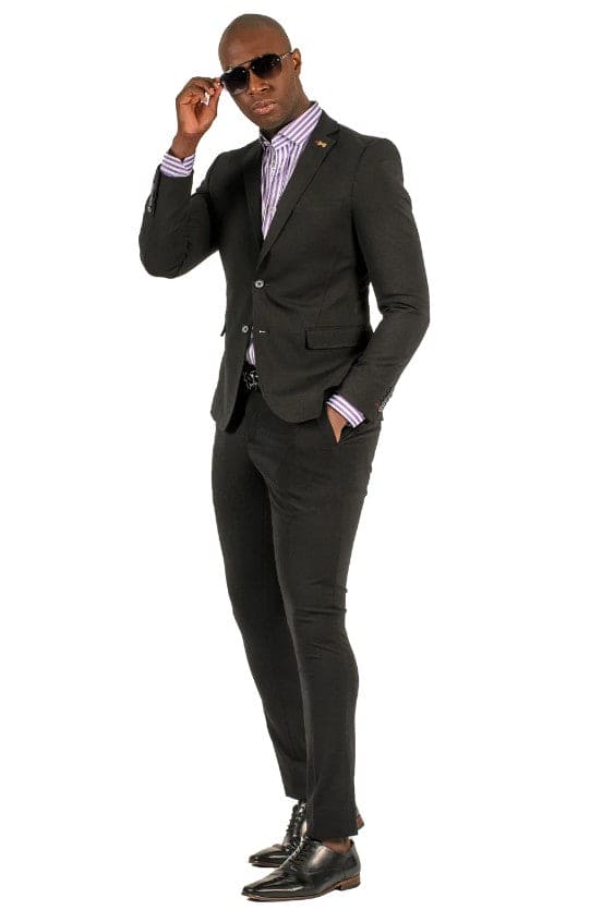 Stretch Fabric Suits - Slim Fit Suit in Color Black - Giovanni Testi 2 button stretch Black Travel Suit GTRVL2N-01 BLACK