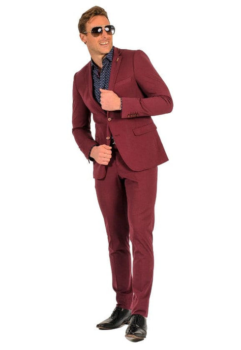 Stretch Fabric Suits - Slim Fit Suit in Color Burgundy - Giovanni Testi 2 button stretch Burgundy Travel Suit GTRVL2N-01 BURGANDY