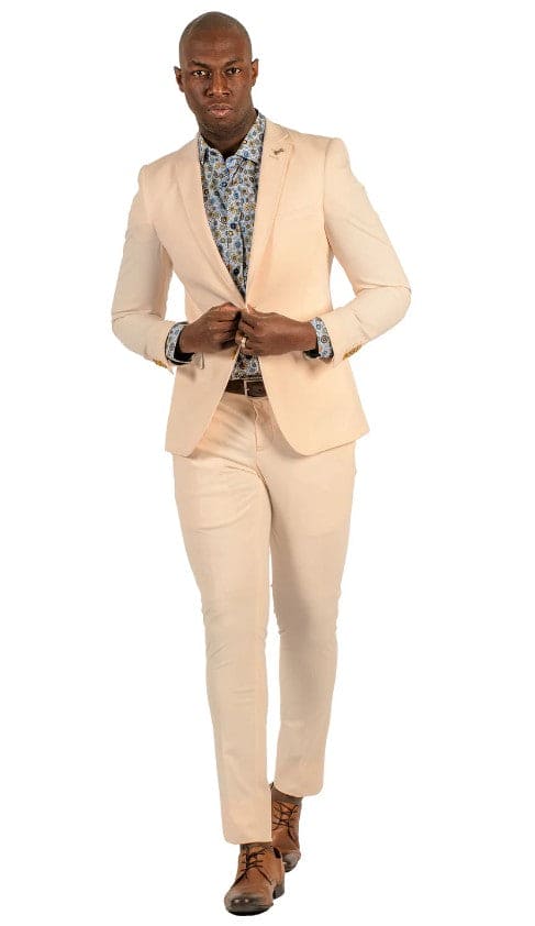 Stretch Fabric Suits - Slim Fit Suit in Color Cream ~ Beige - Giovanni Testi 2 button stretch Beige Travel Suit GTRVL2N-01 CREAM/BEIGE