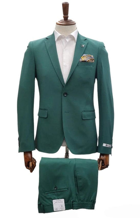 Stretch Fabric Suits - Slim Fit Suit in Color Green - Giovanni Testi Traveler 2 Button Stretch Slim Fit Suit GTRVL2N-01 GREEN