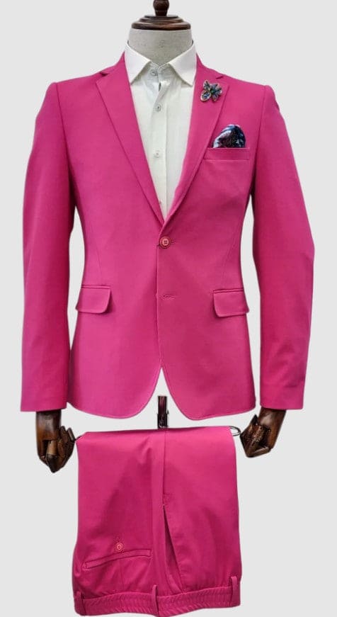 Stretch Fabric Suits - Slim Fit Suit in Color Hot Pink - Giovanni Testi Traveler 2 Button Stretch Slim Fit Suit GTRVL2N-01 Hot Pink