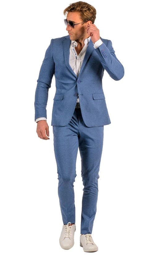 Stretch Fabric Suits - Slim Fit Suit in Color MBlue - Giovanni Testi 2 button stretch Medium Blue Travel Suit GTRVL2N-01 M.BLUE