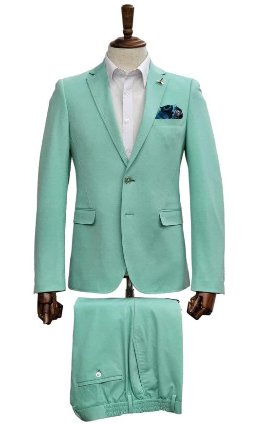 Stretch Fabric Suits - Slim Fit Suit in Color Mint - Giovanni Testi Traveller Suit GTRVL2N-01 MINT