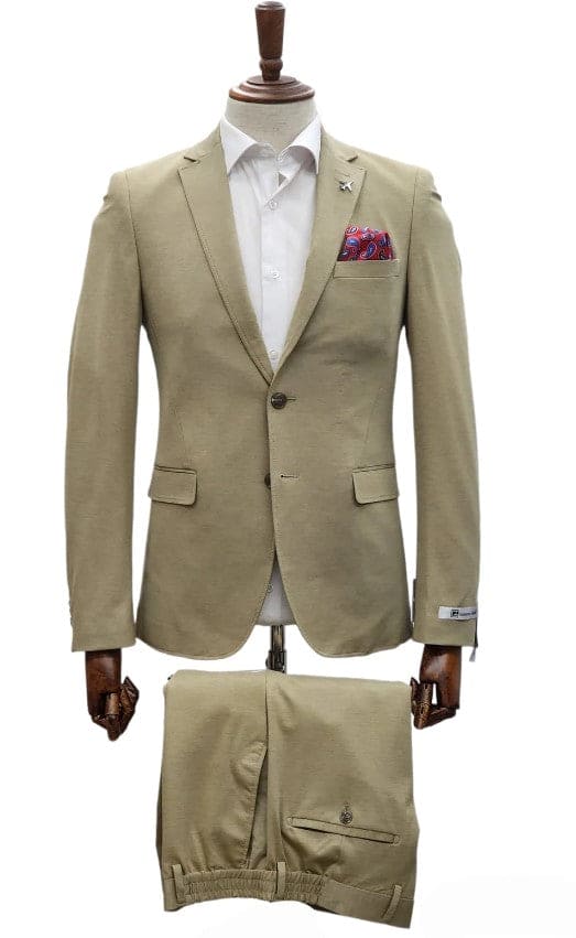 Stretch Fabric Suits - Slim Fit Suit in Color Tan - Giovanni Testi Traveler 2 Button Stretch Slim Fit Suit GTRVL2N-01 TAN