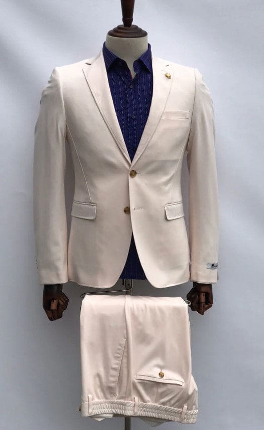 Stretch Fabric Suits - Slim Fit Suit in Color Sea Shell - Giovanni Testi 2 Button Slim fit Traveler suit GTRVL2N-01 SEA SHELL